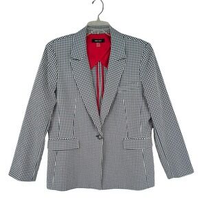 Nine West Womens 14 Navy Blue Gingham Check Seersucker Blazer Red Lining Career